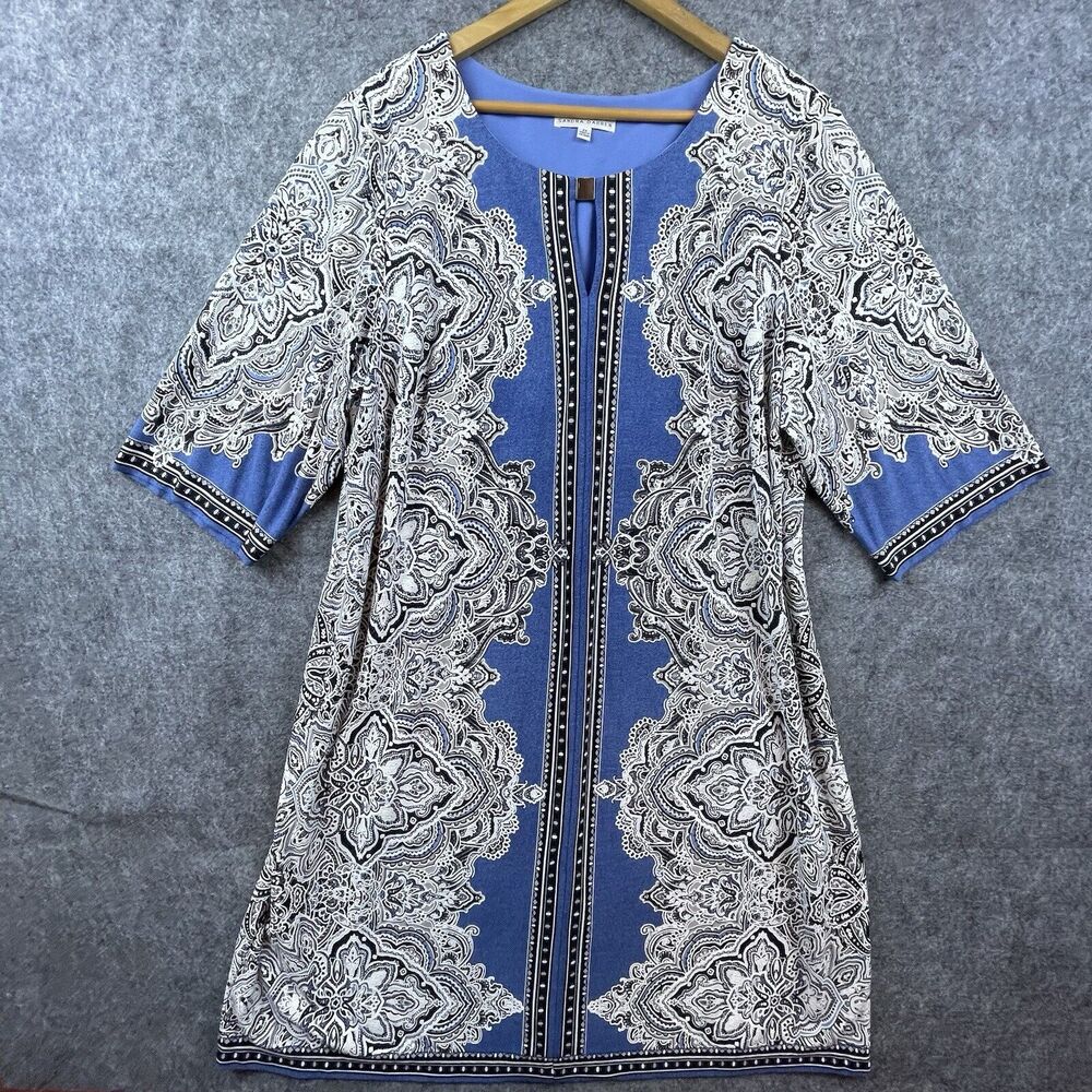 Sandra Darren Dress Womens 2X‎ Boho Chic Geometric Tunic Hippie Keyhole Boho
